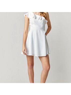 Mi Ami Francesca’s One-Shoulder White Mini Dress Medium Bridal